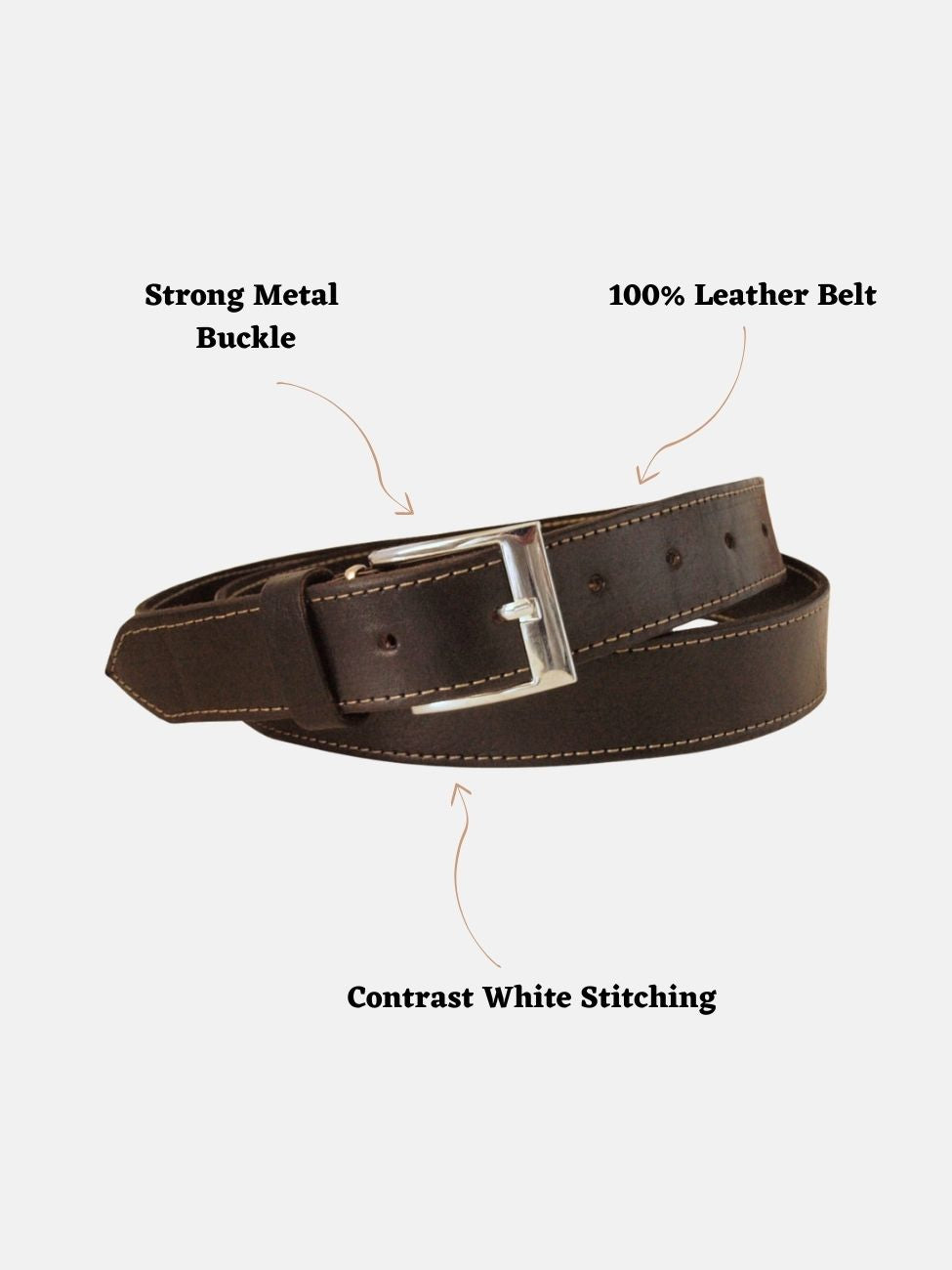 Zwarte leren riem met witte stiksels - smalle breedte