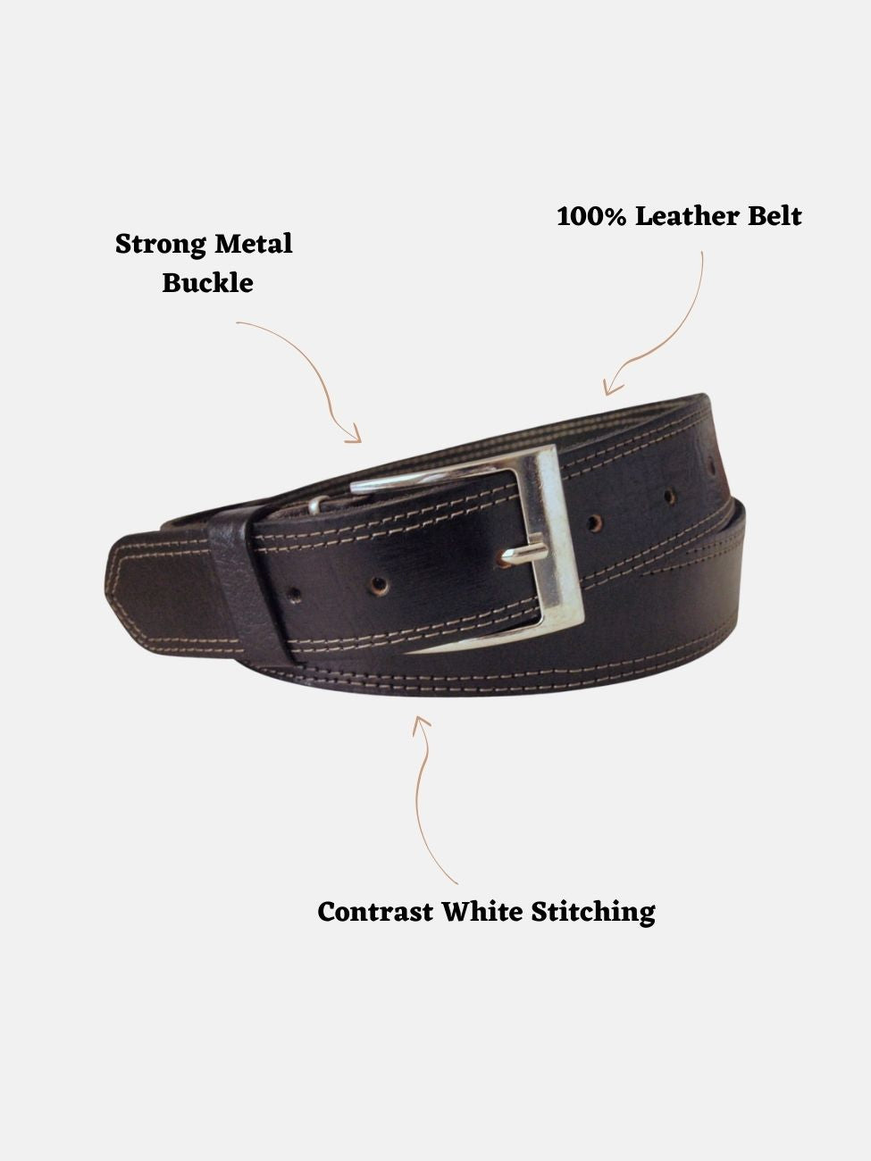 Black Leather Belt with White Stitching - Wide Width