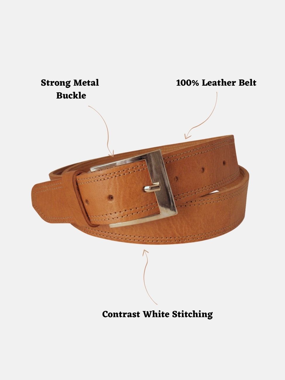 حزام جلد طبيعي بيج - عرض واسع