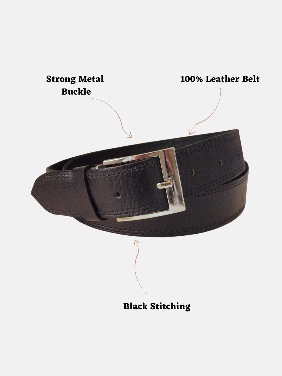 حزام جلد أسود بخياطة سوداء - تصميم بعرض واسع