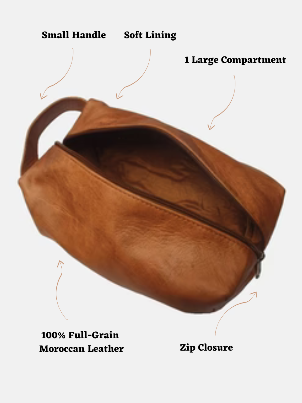 Trousse de toilette en cuir tanné