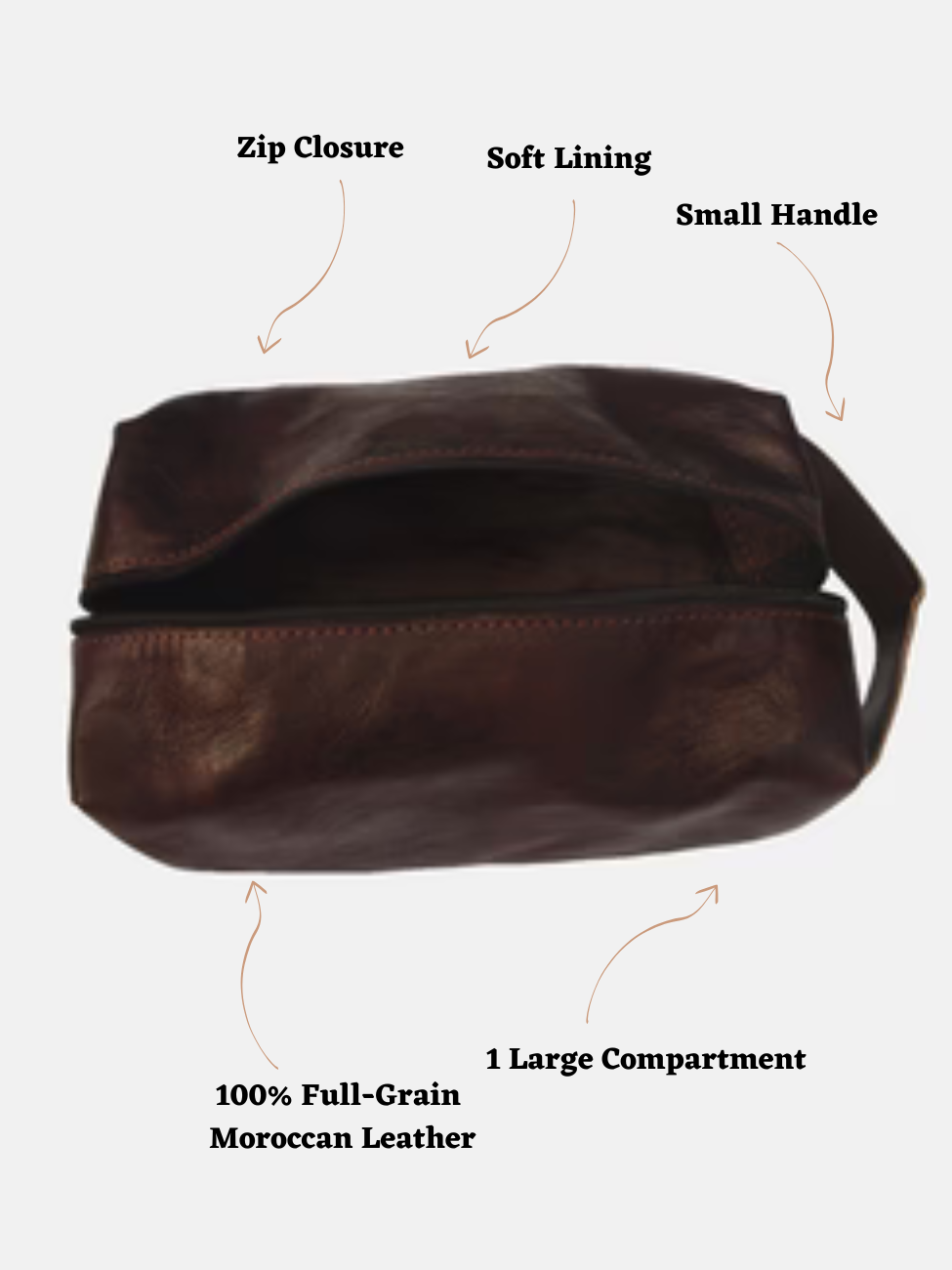 Trousse de toilette en cuir marron