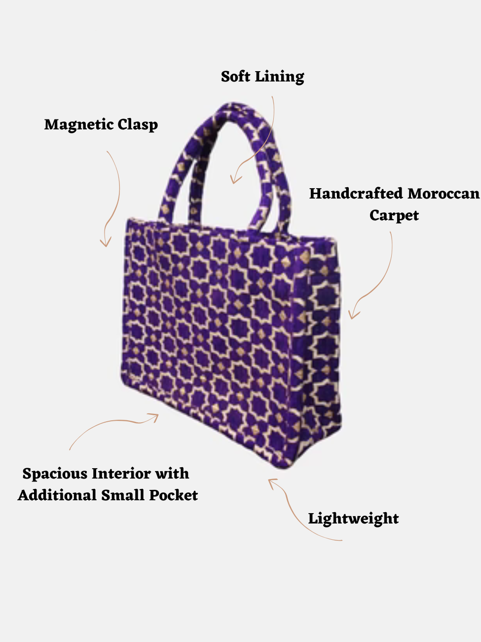 Moroccan Geometric Print Fabric Tote Bag in Purple