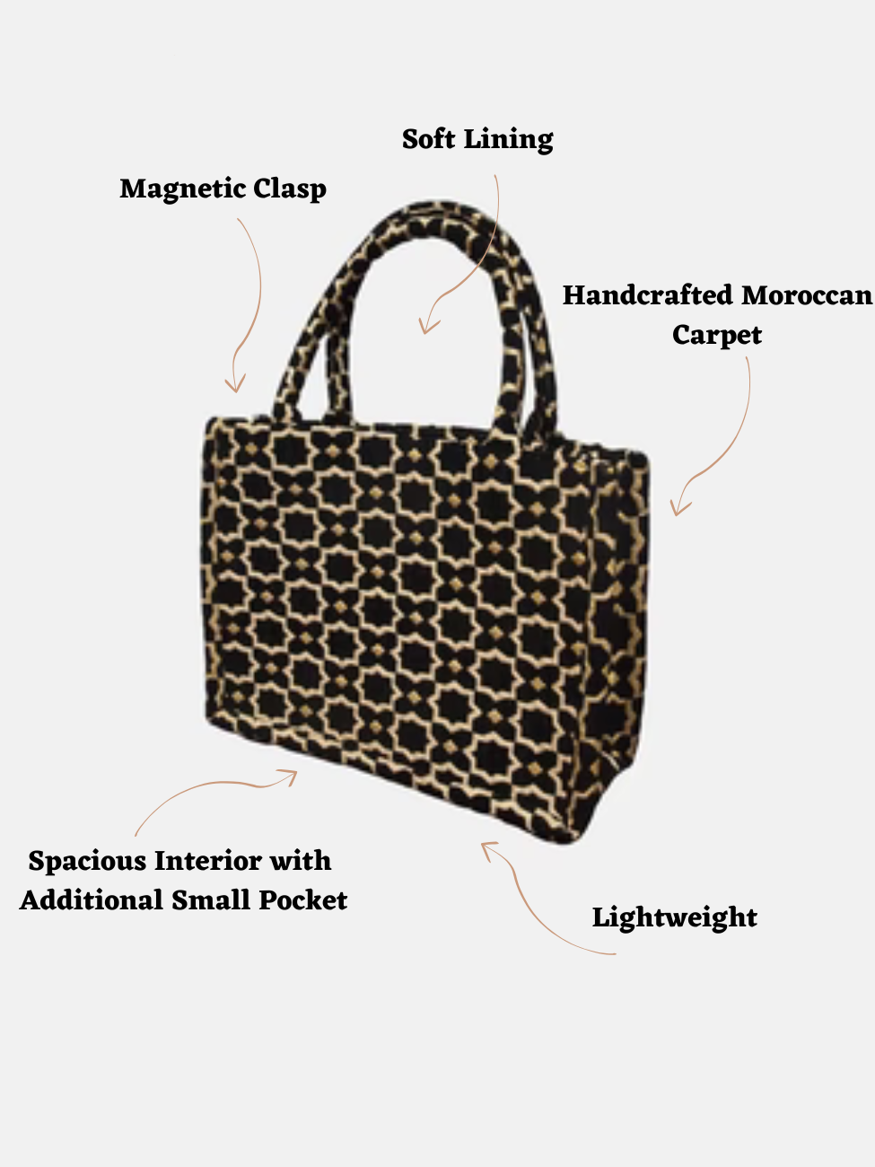 Moroccan Geometric Print Fabric Tote Bag in Black