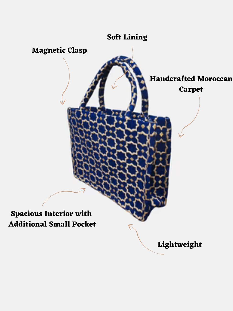Moroccan Geometric Print Fabric Tote Bag in Blue