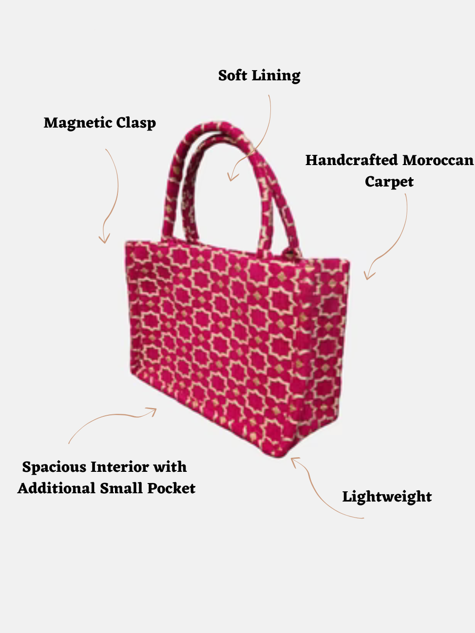 Moroccan Geometric Print Fabric Tote Bag in Pink