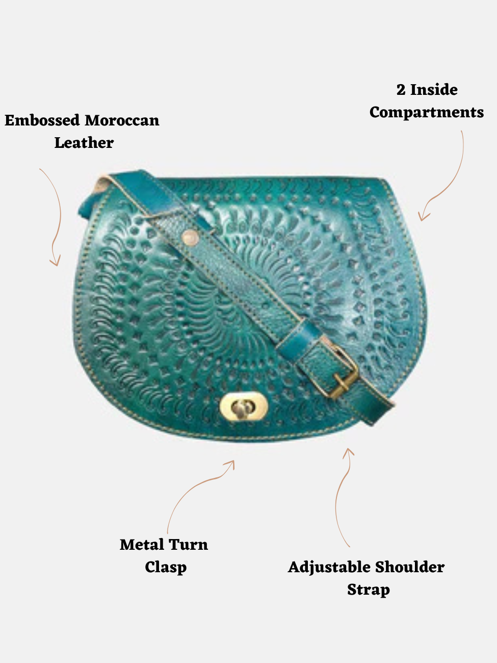 Sac de Selle Temara embossé en bleu sarcelle