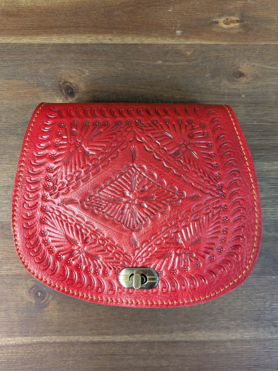 Sample - Small Embossed Saddle Bag in Red