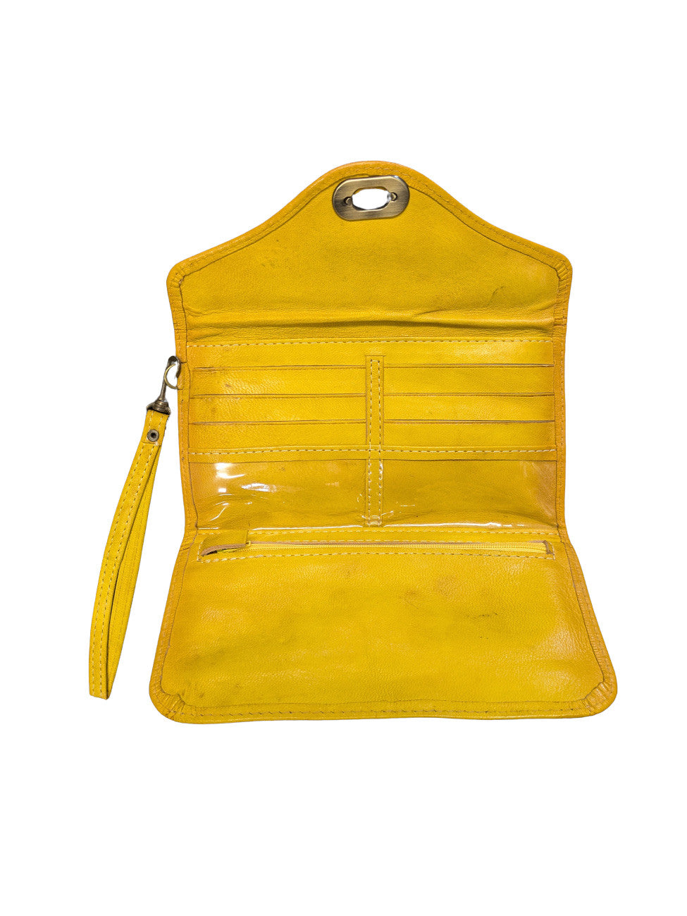 Leren Tri-Fold Portemonnee Geel