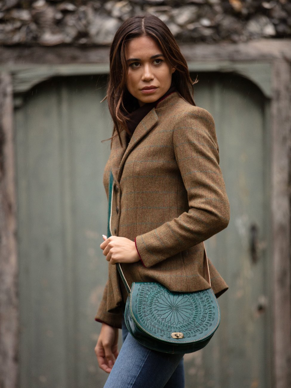 The Temara Embossed Saddle Bag in Teal