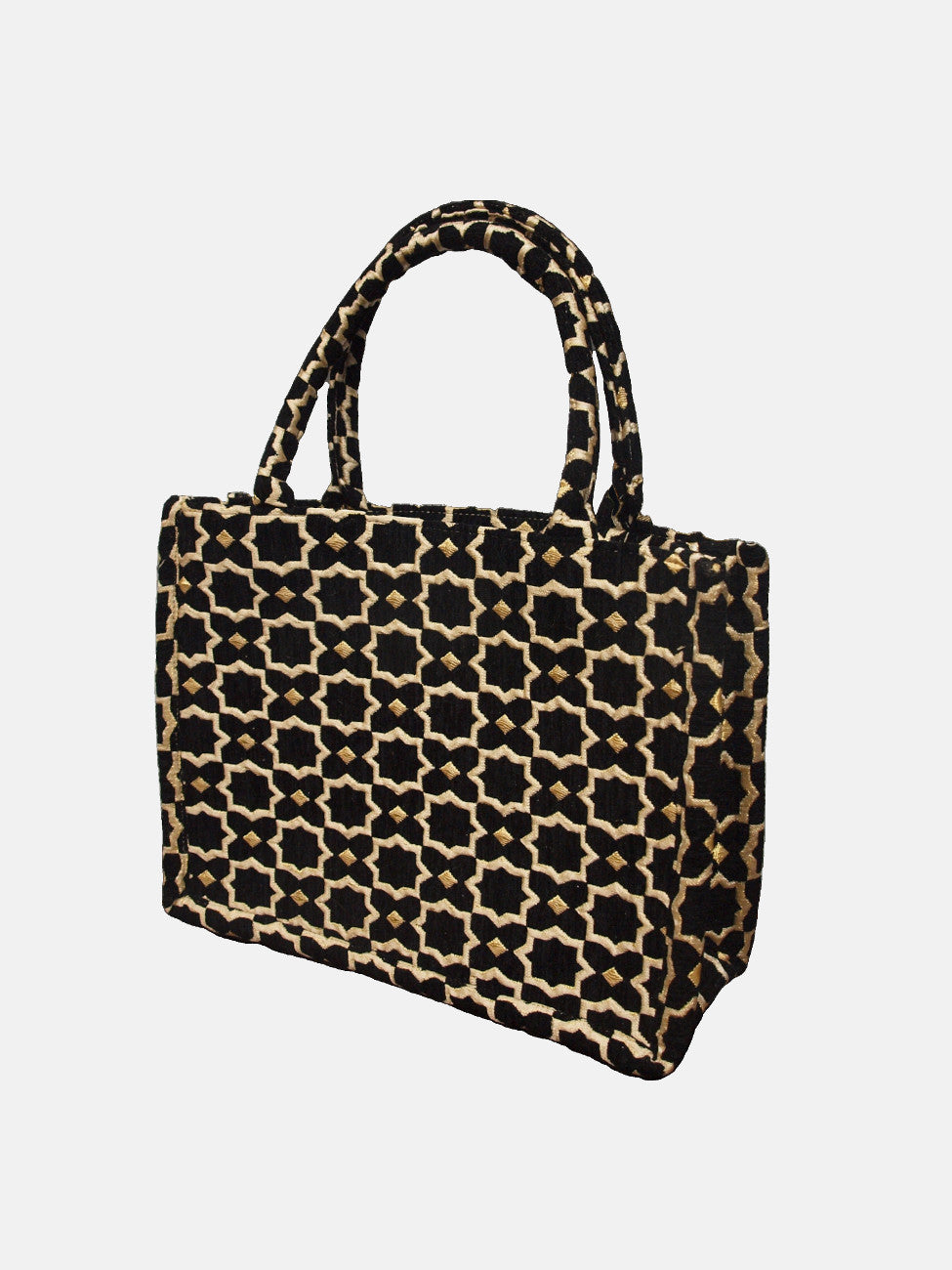 Moroccan Geometric Print Fabric Tote Bag in Black