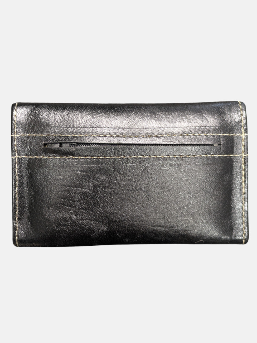 Small Leather Tri-Fold Purse Black