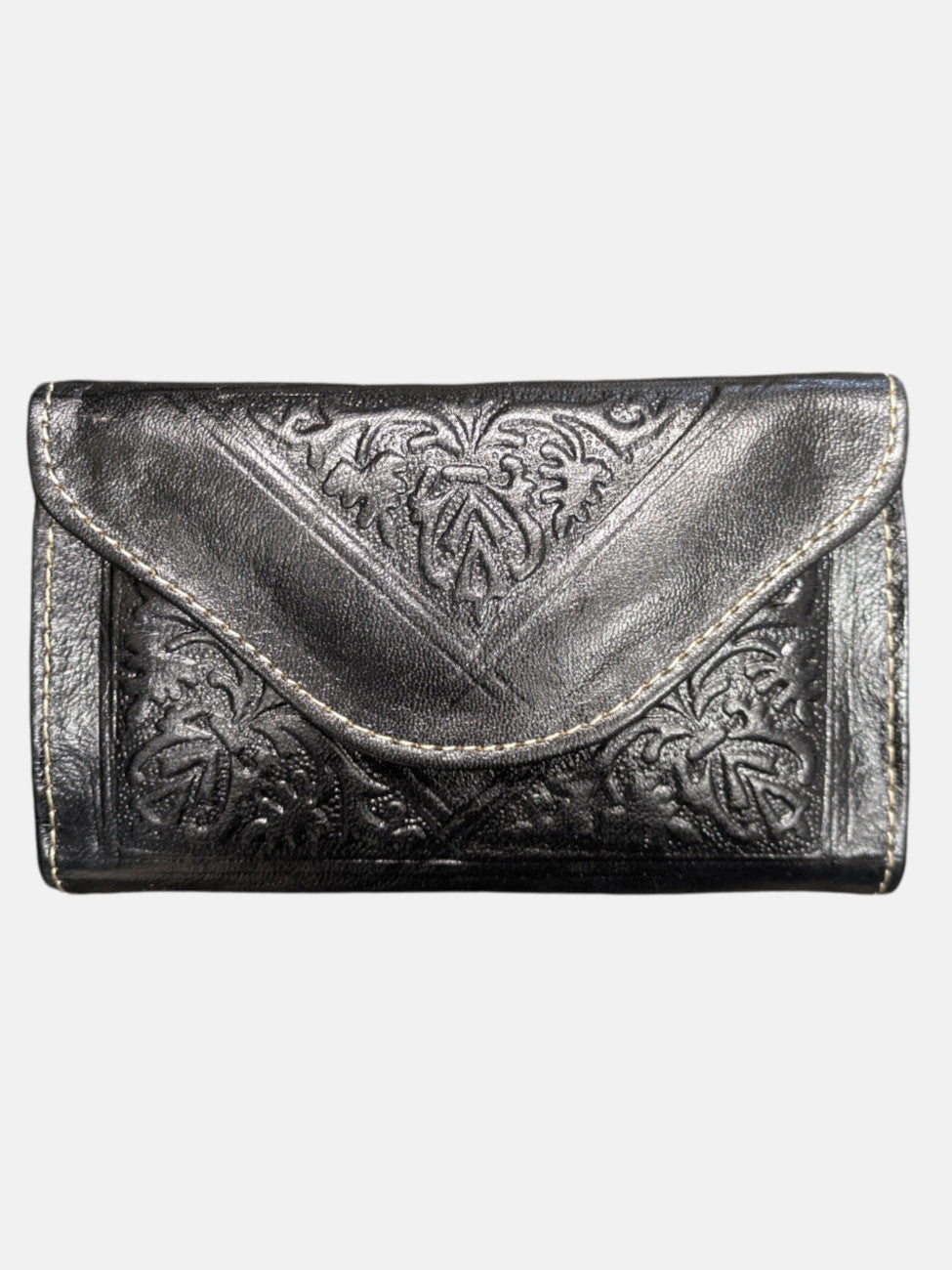 Small Leather Tri-Fold Purse Black