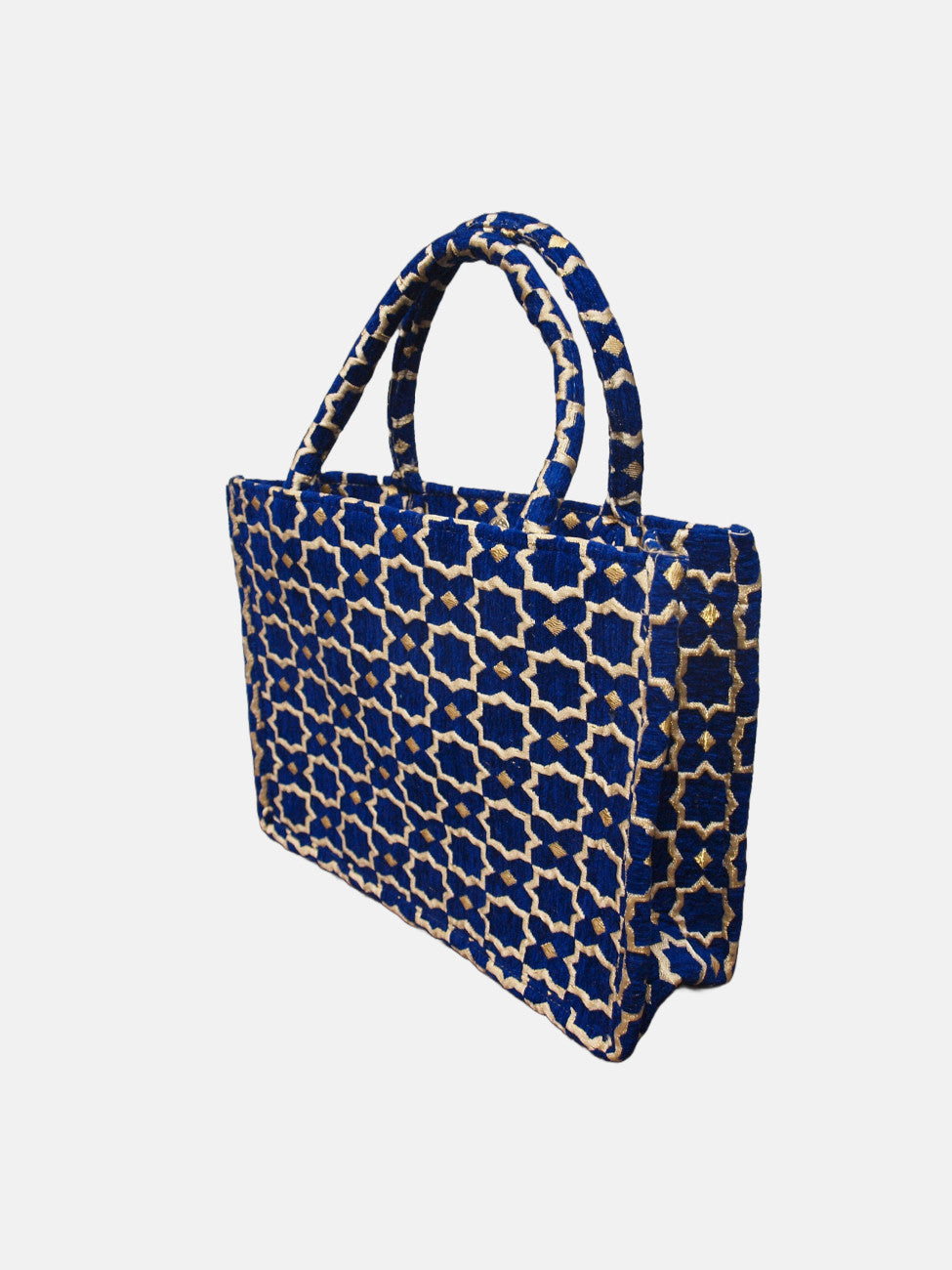 Sac Cabas en Tissu à Imprimé Géométrique Marocain en Bleu