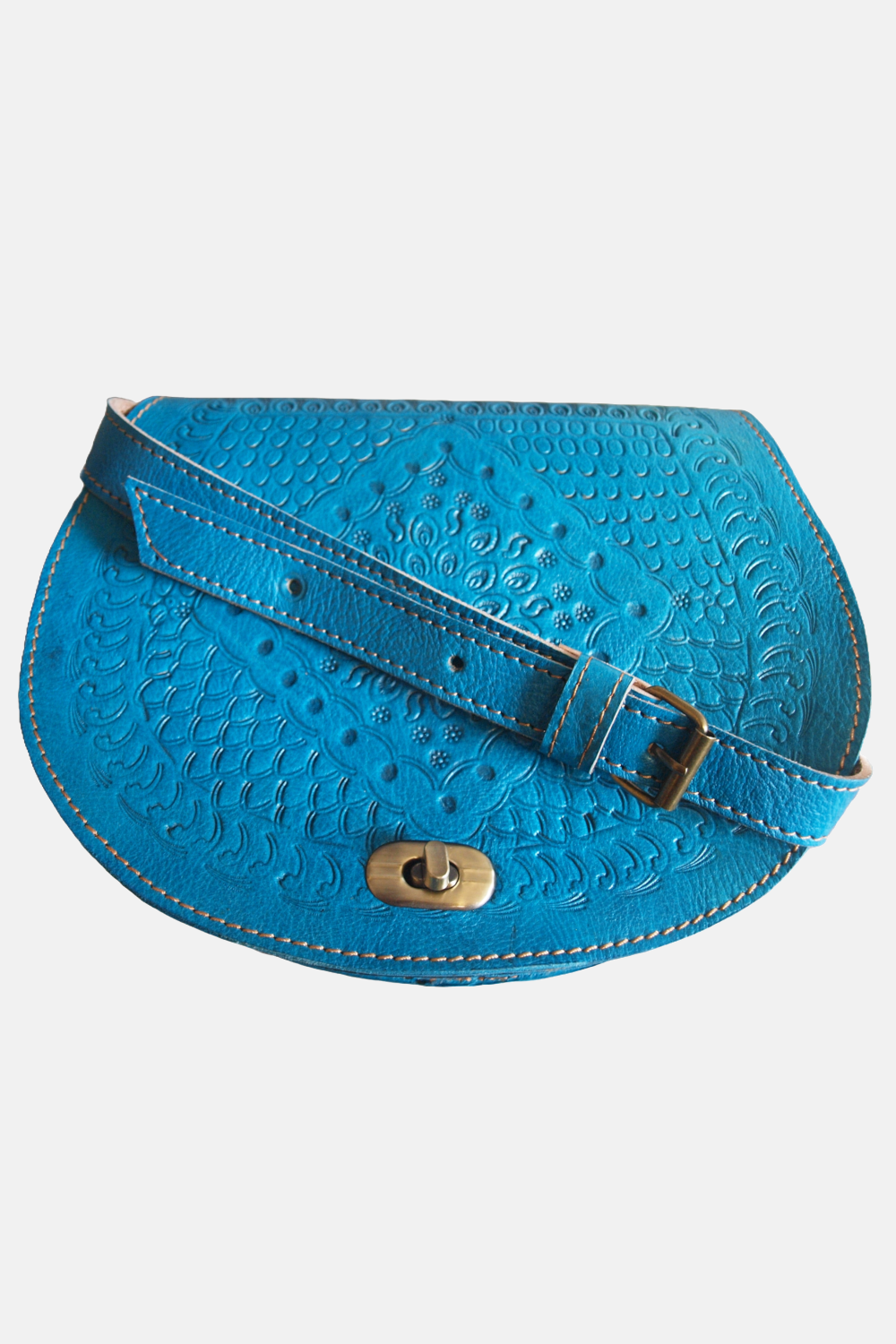 The Temara Embossed Saddle Bag in Light Blue