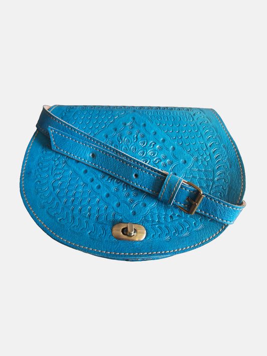 The Temara Embossed Saddle Bag in Bright Blue