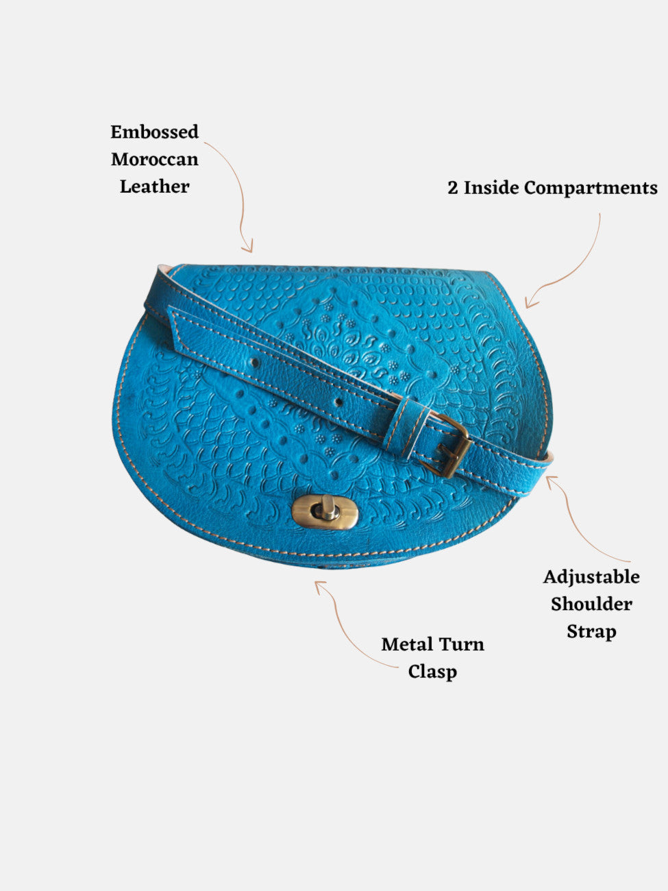 The Temara Embossed Saddle Bag in Light Blue