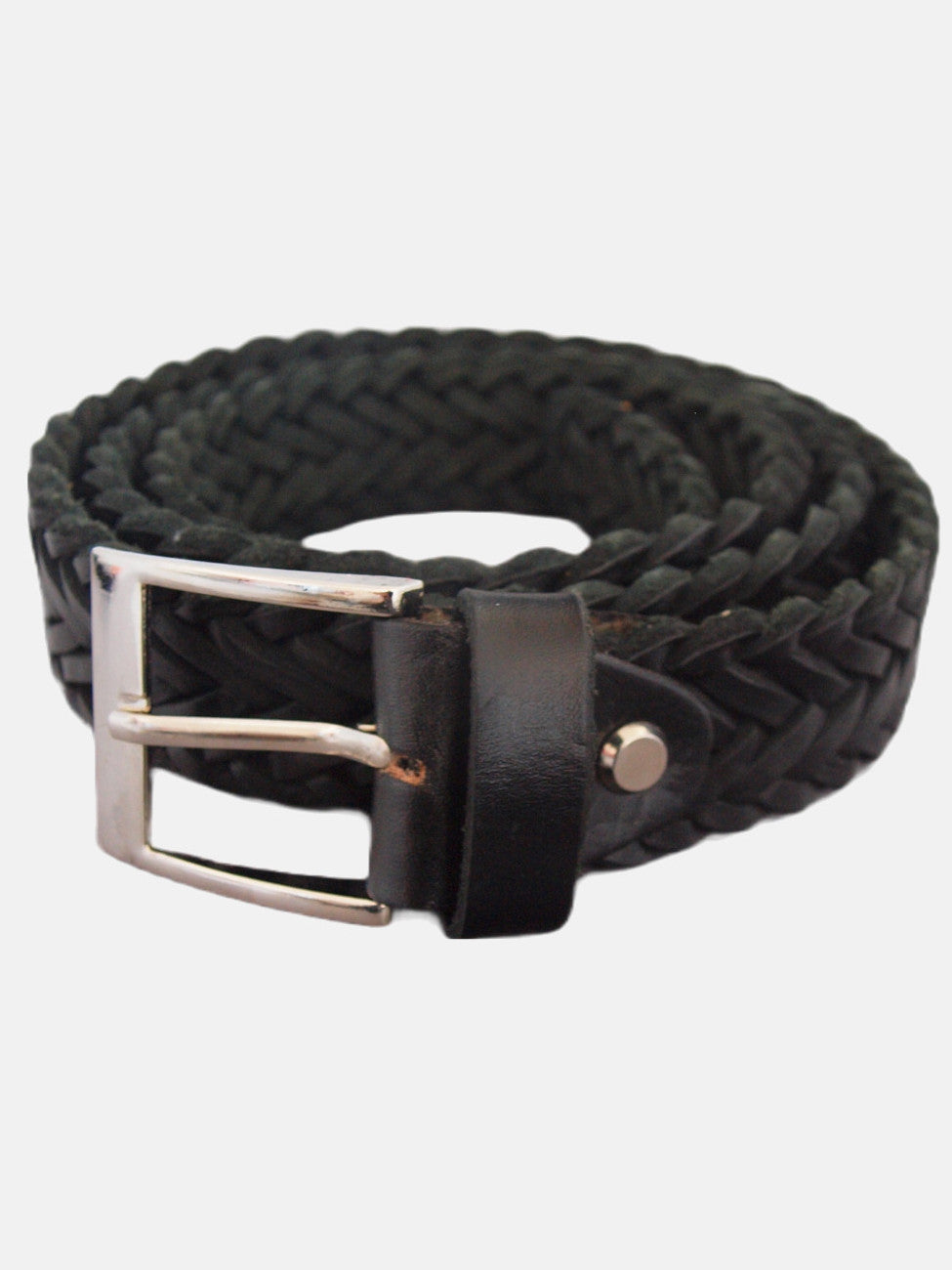 Braided Leather Belt in Black