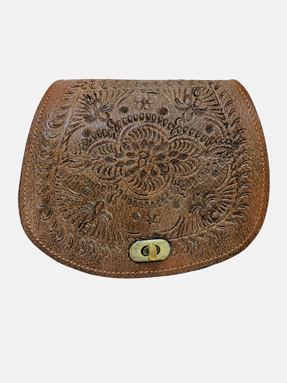 The Temara Small Embossed Saddle Bag in Brown