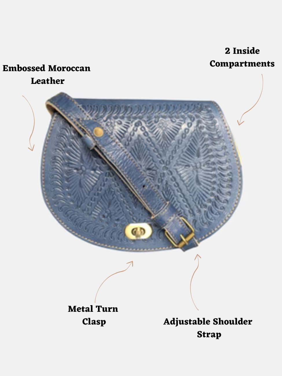 The Temara Embossed Saddle Bag in Navy Blue