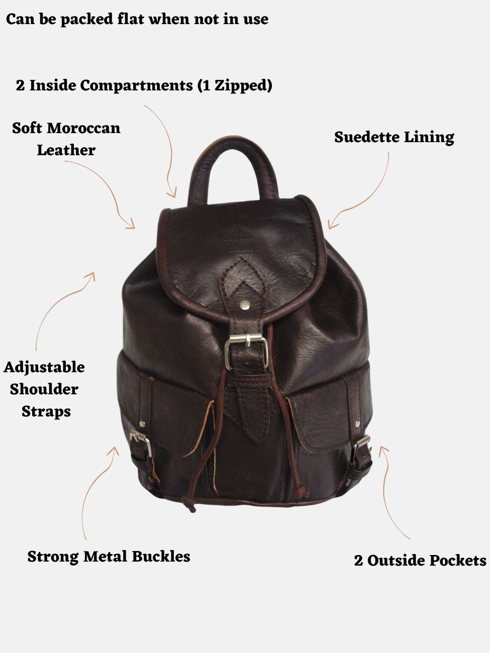 The Larache Small Rucksack in Dark Brown