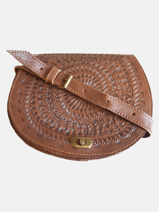 The Temara Embossed Saddle Bag in Brown