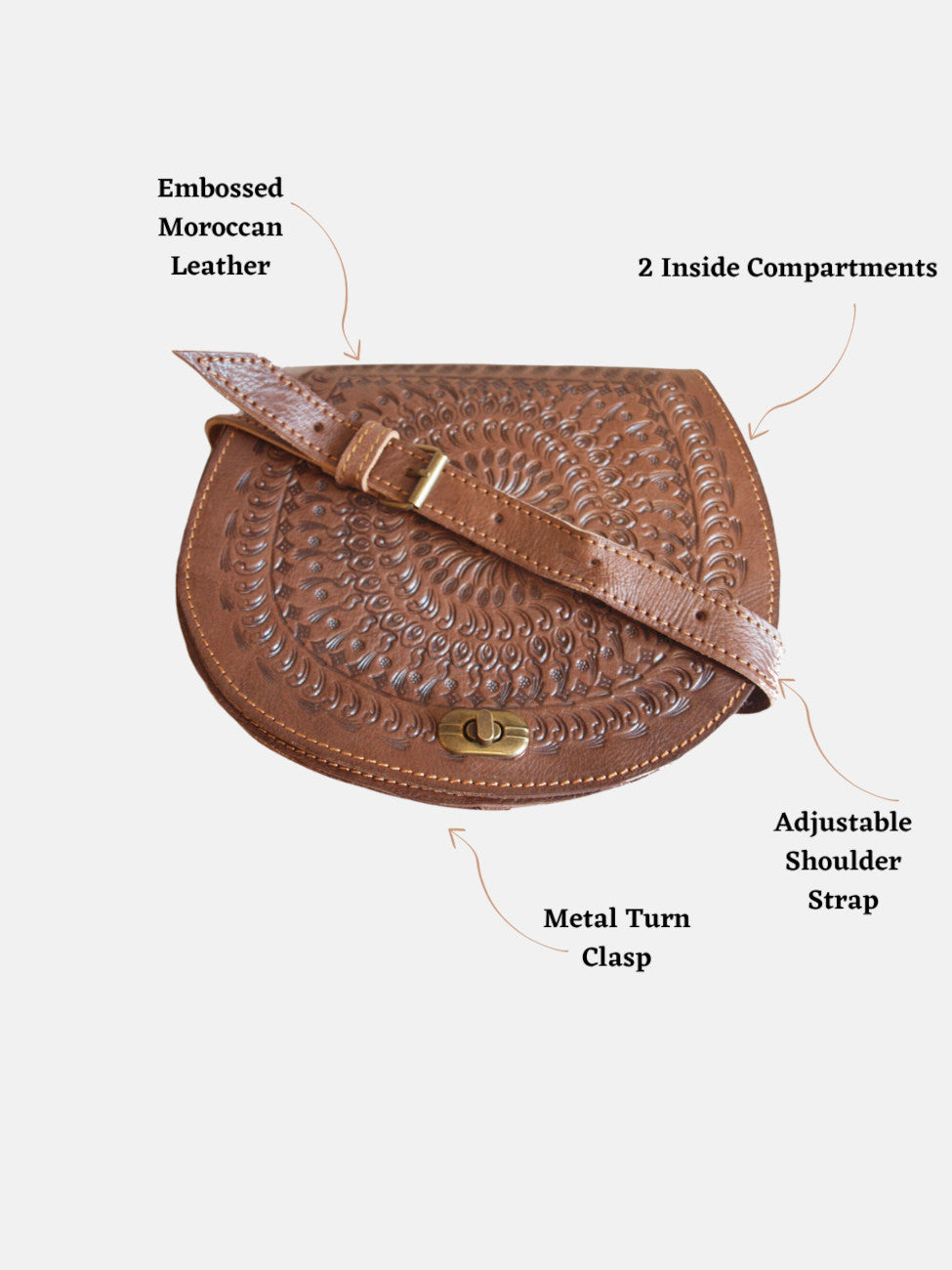 The Temara Embossed Saddle Bag in Brown