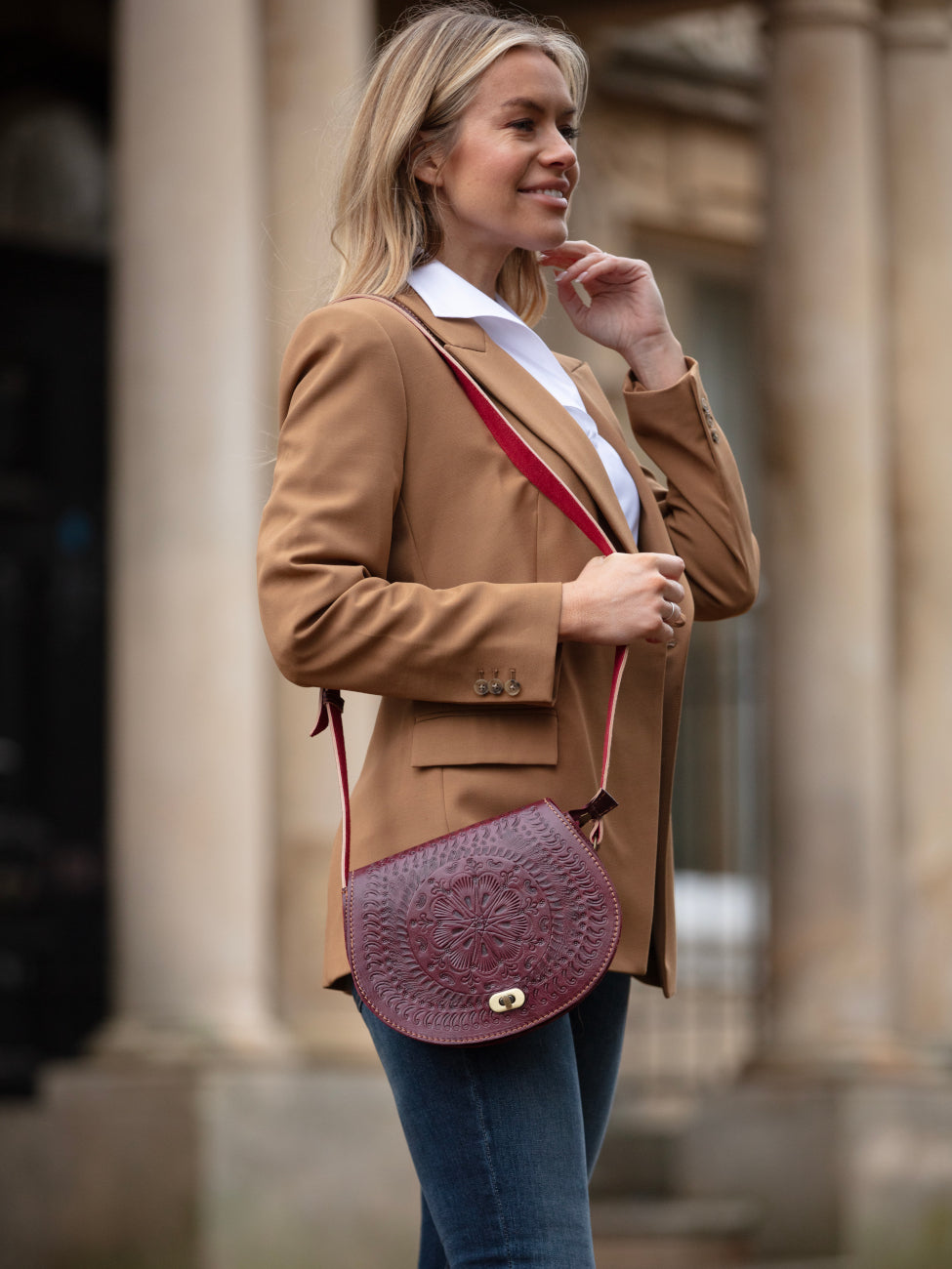 The Temara Embossed Saddle Bag in Oxblood