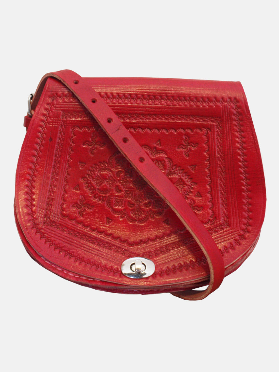 Red Embossed Saddle Bag