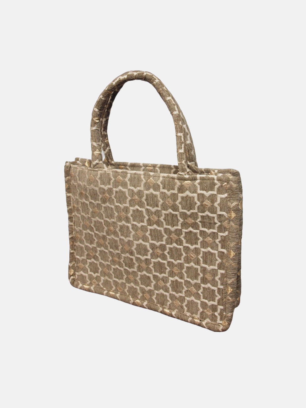 Sac Cabas en Tissu à Imprimé Géométrique Marocain en Gris