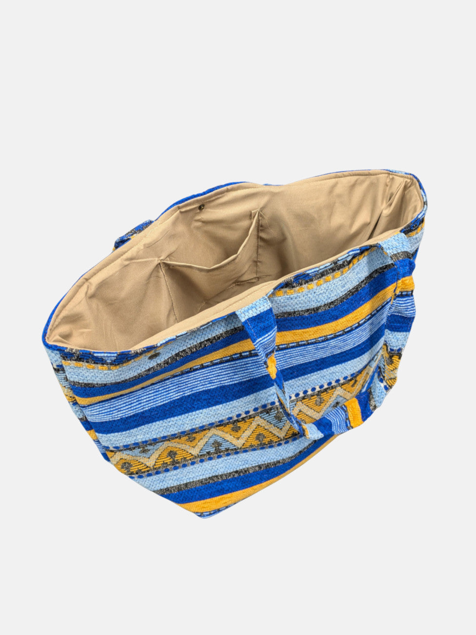 The Nador Large Expandable Fabric Tote in Blue and Yellow