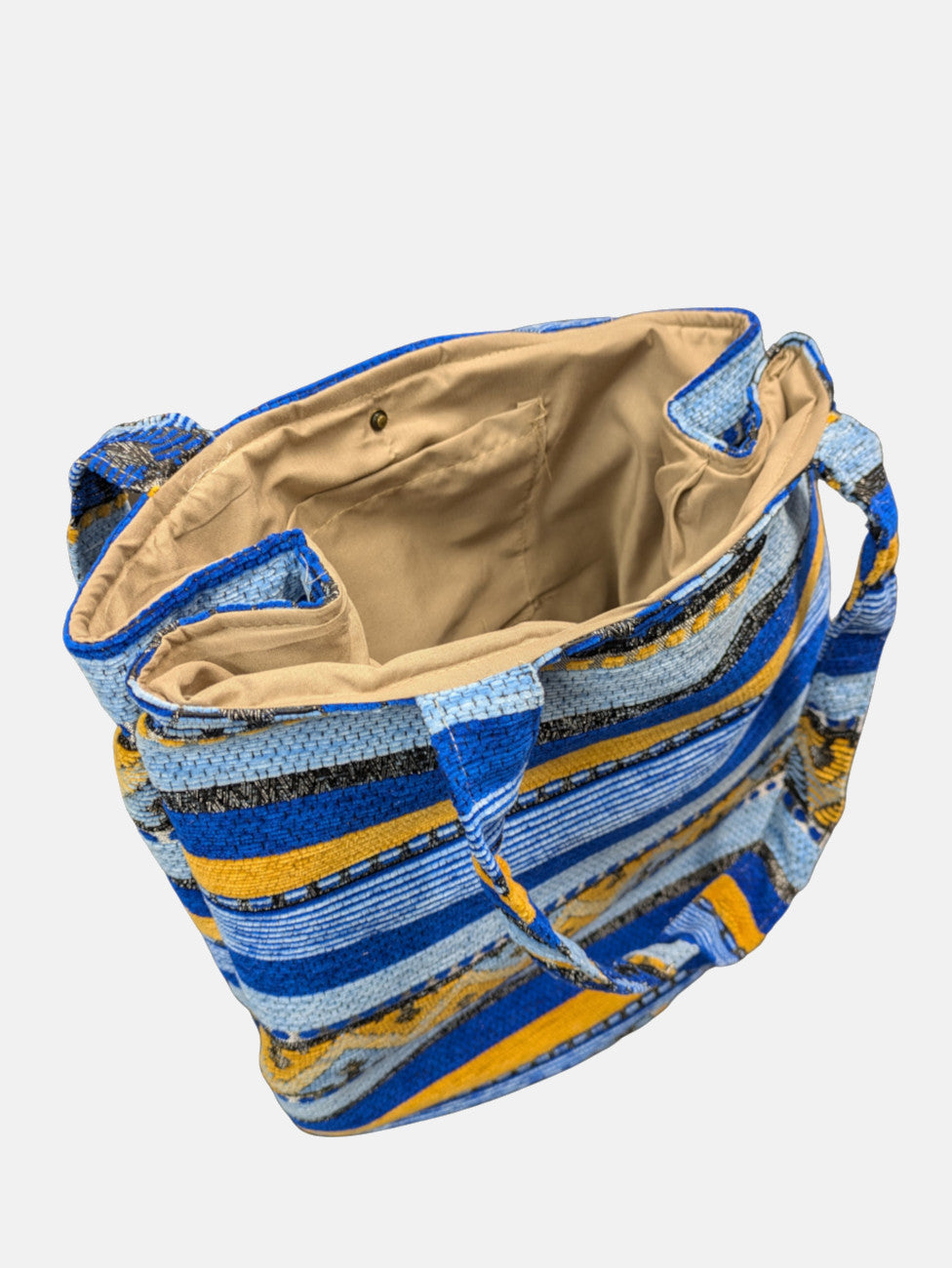 The Nador Large Expandable Fabric Tote in Blue and Yellow