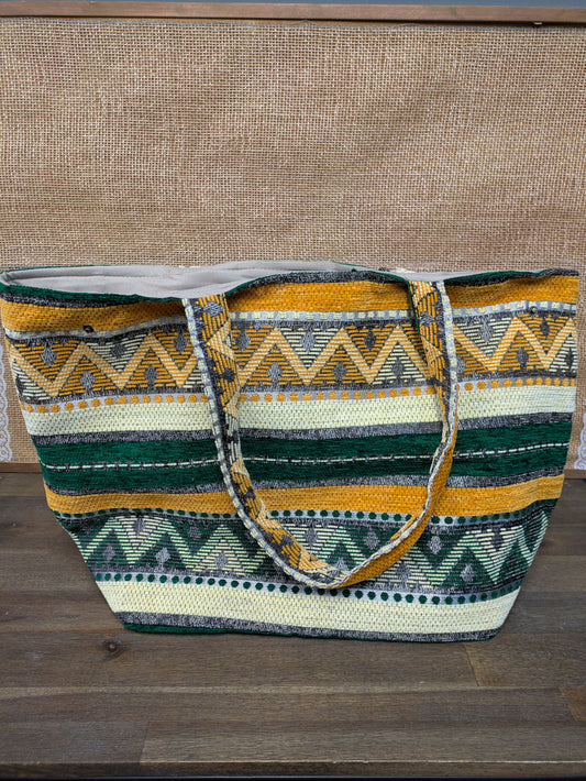 Sample - The Nador Large Expandable Fabric Tote in Green and Yellow