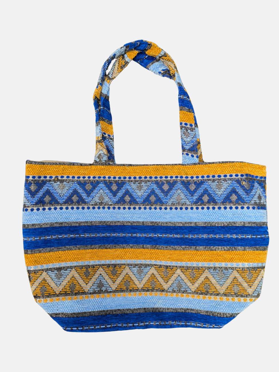 The Nador Large Expandable Fabric Tote in Blue and Yellow