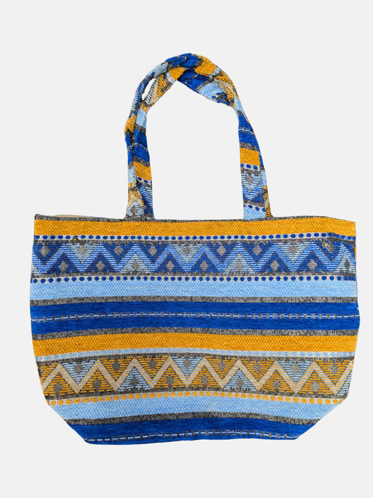 The Nador Large Expandable Fabric Tote in Blue and Yellow
