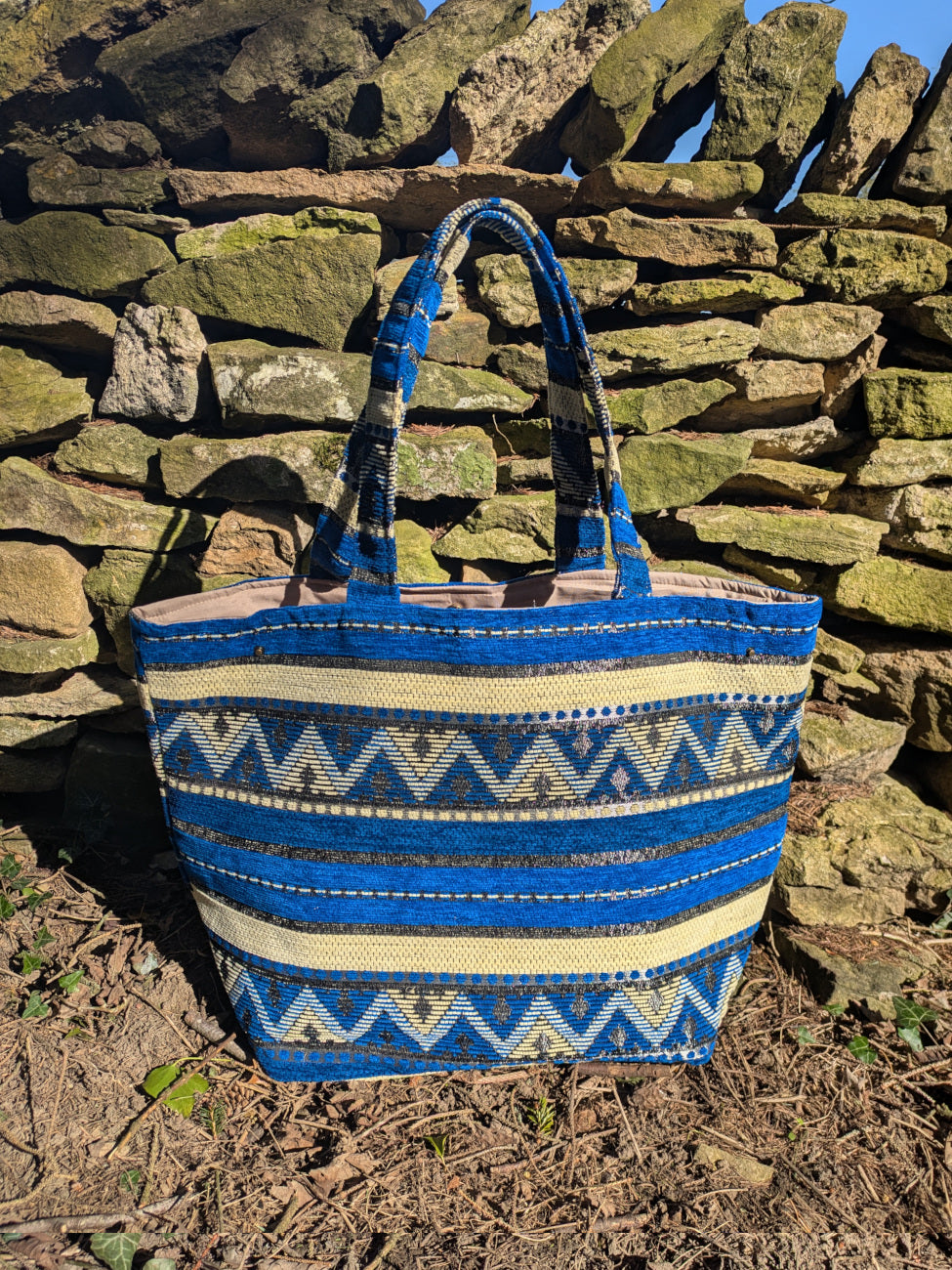 The Nador Large Expandable Fabric Tote in Blue