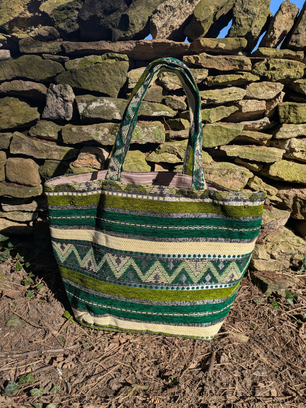 The Nador Large Expandable Fabric Tote in Green
