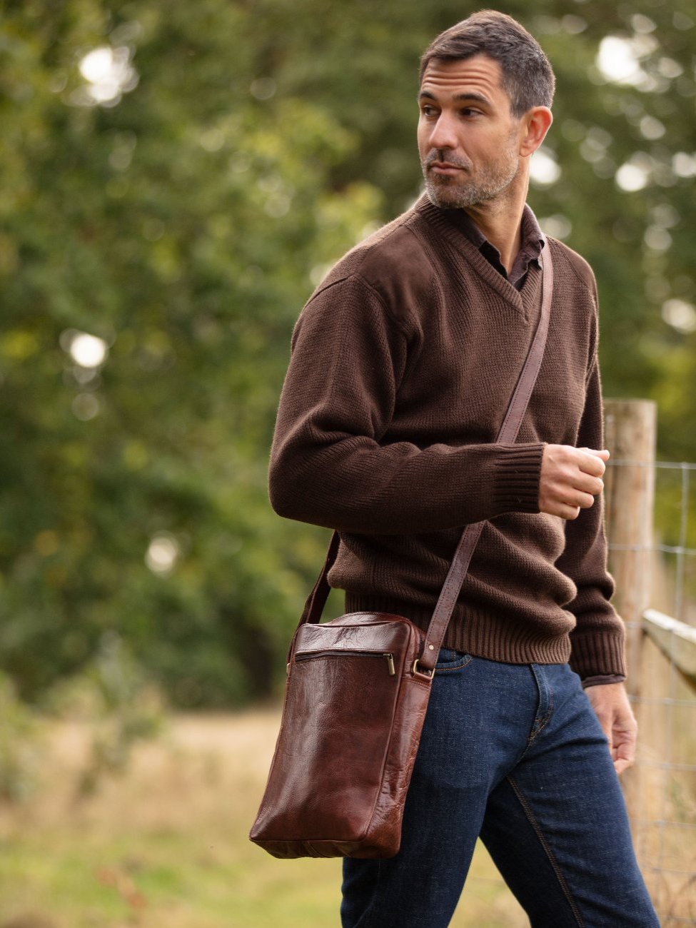 Large Leather Messenger Bag in Brown Lifestyle