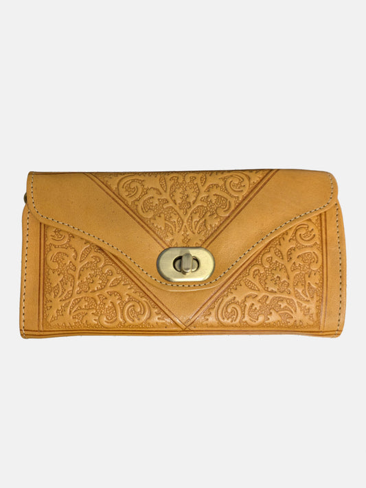 Porte-monnaie brun clair à trois volets en cuir