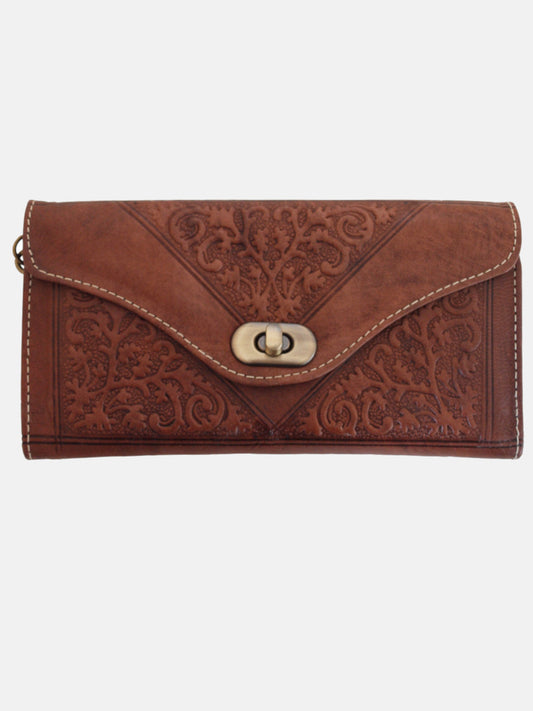 Leather Tri-Fold Purse Dark Brown