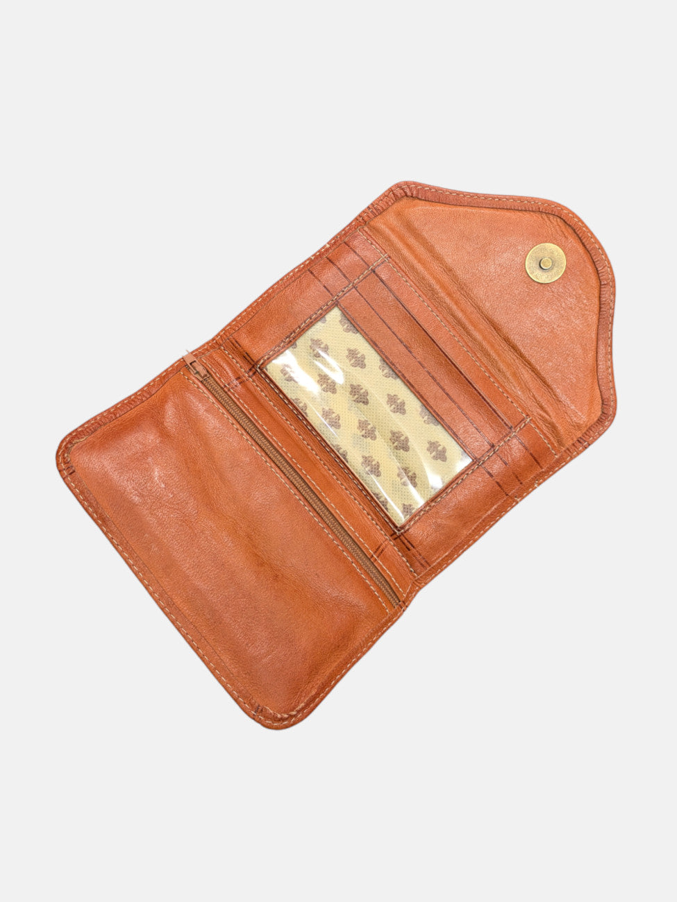 Small Leather Tri-Fold Purse Light Brown