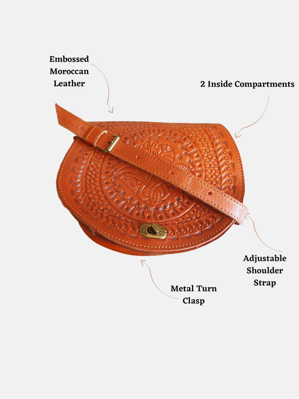 The Temara Embossed Saddle Bag in Light Brown