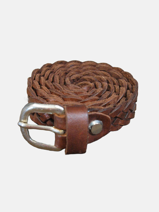 Narrow Braided Belt in Brown