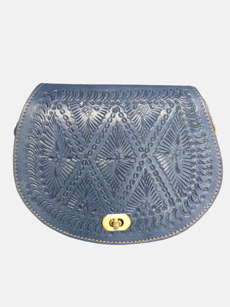 The Temara Embossed Saddle Bag in Navy Blue