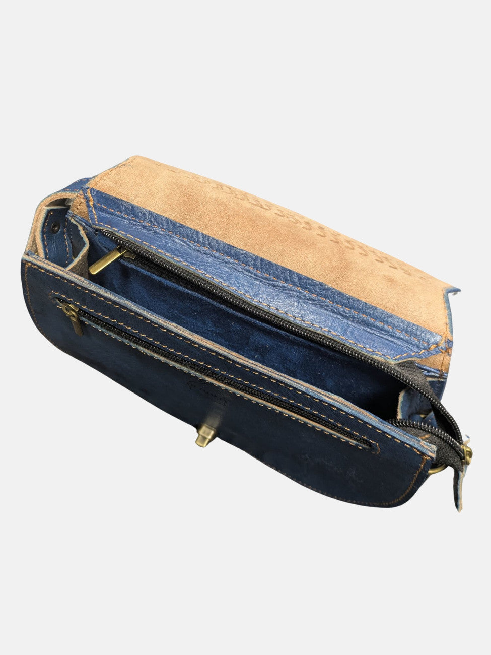 The Temara Embossed Saddle Bag in Navy Blue