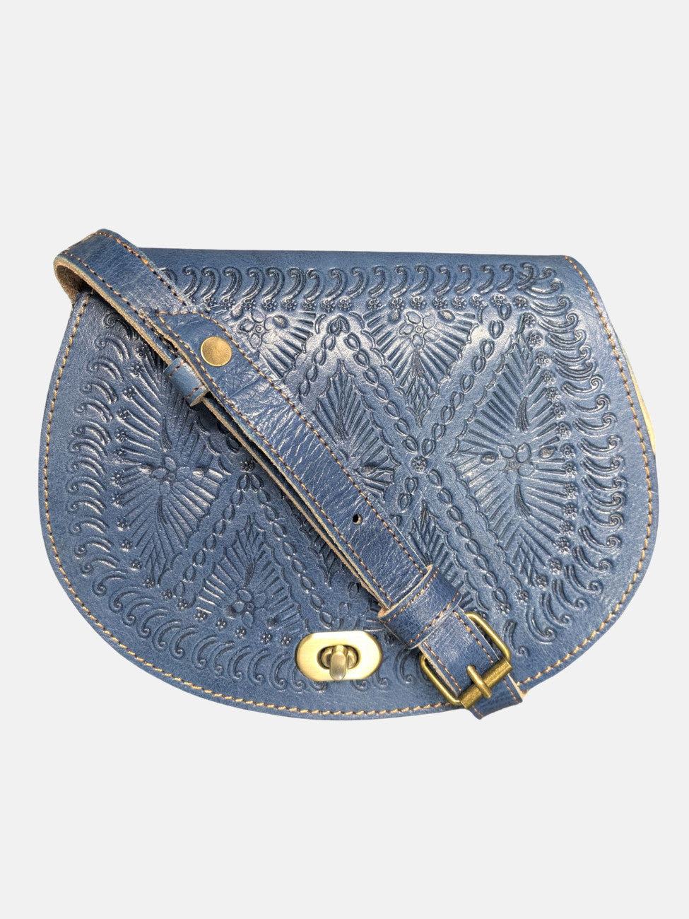 The Temara Embossed Saddle Bag in Navy Blue