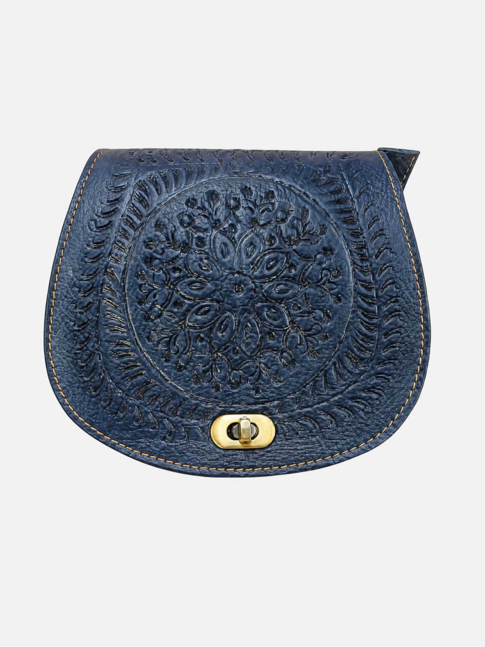 The Temara Small Embossed Saddle Bag in Navy