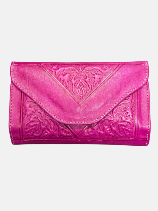 Small Leather Tri-Fold Purse Pink