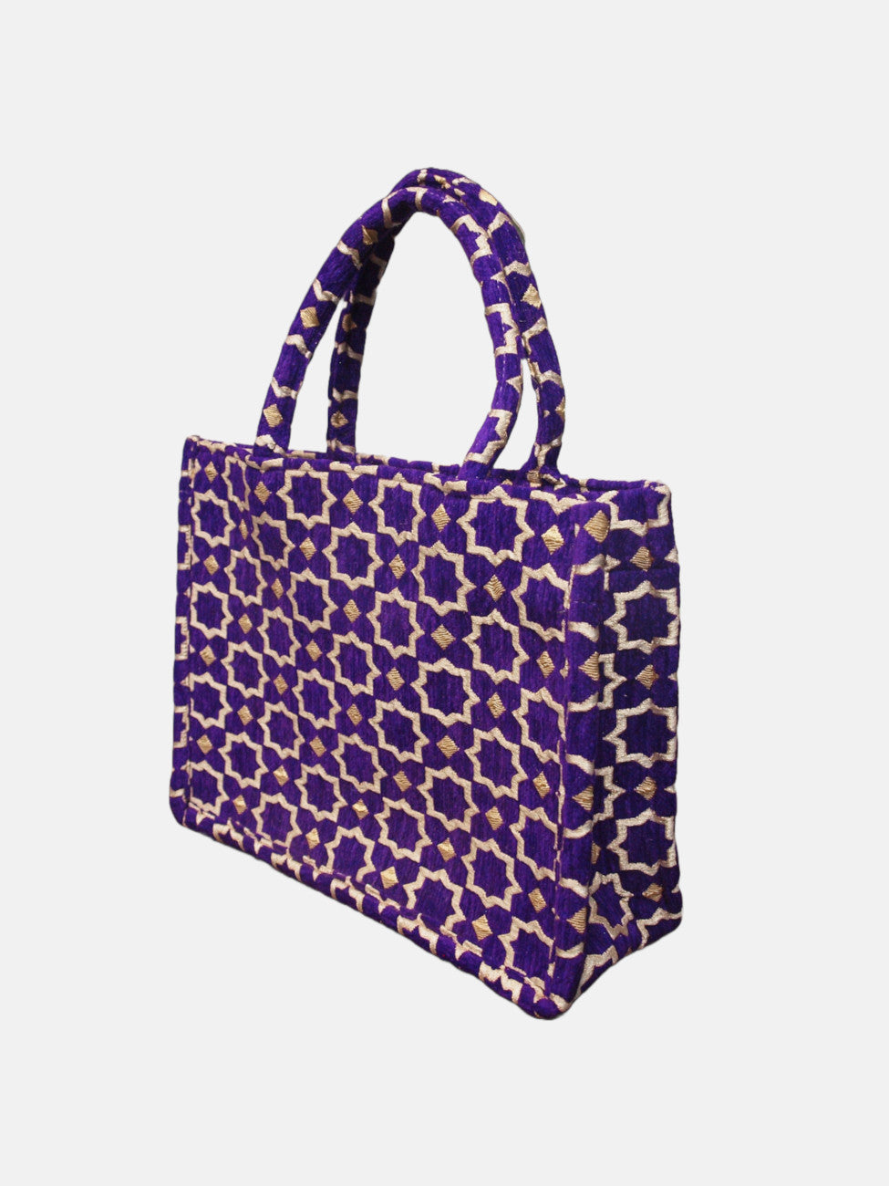 Sac Cabas en Tissu à Imprimé Géométrique Marocain en Violet