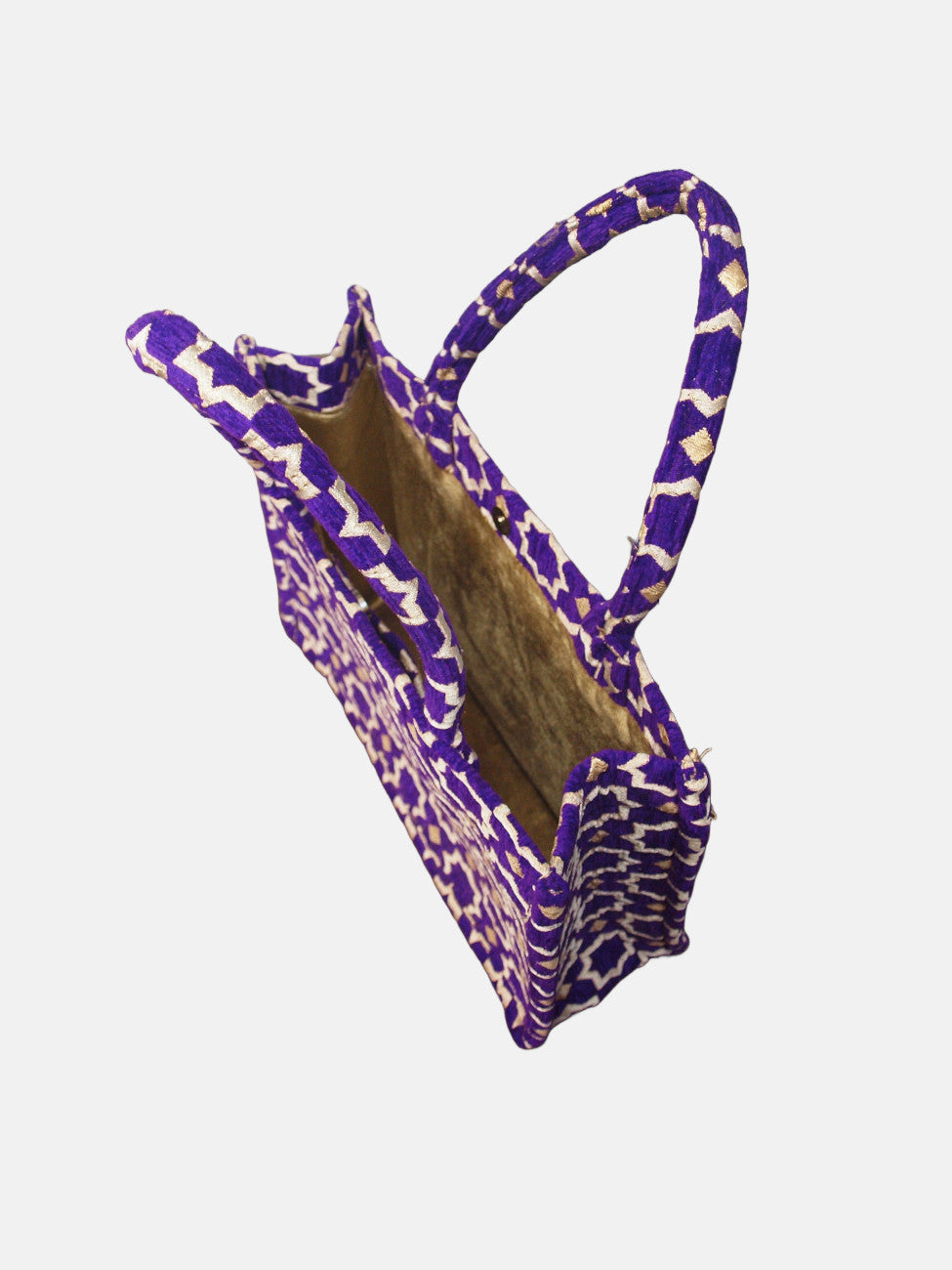 Sac Cabas en Tissu à Imprimé Géométrique Marocain en Violet